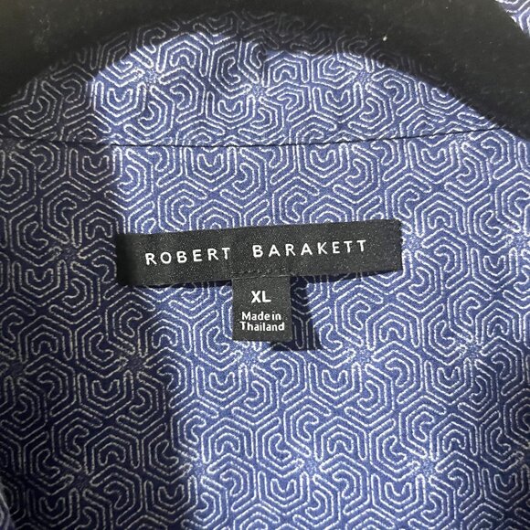 Robert Barakett Slate Blue Geometric Pattern Button Fron Shirt Camp Shirt Sz XL - Picture 2 of 5